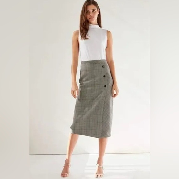Babaton Dresses & Skirts - BABATON Aritzia Billy Midi Bodycon Faux Wrap Skirt Houndstooth